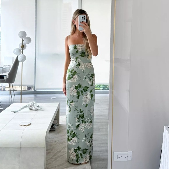 Reformation | Frankie 100% Silk Square Neck Long Maxi Dress in Tea Garden Green - Picture 1 of 11